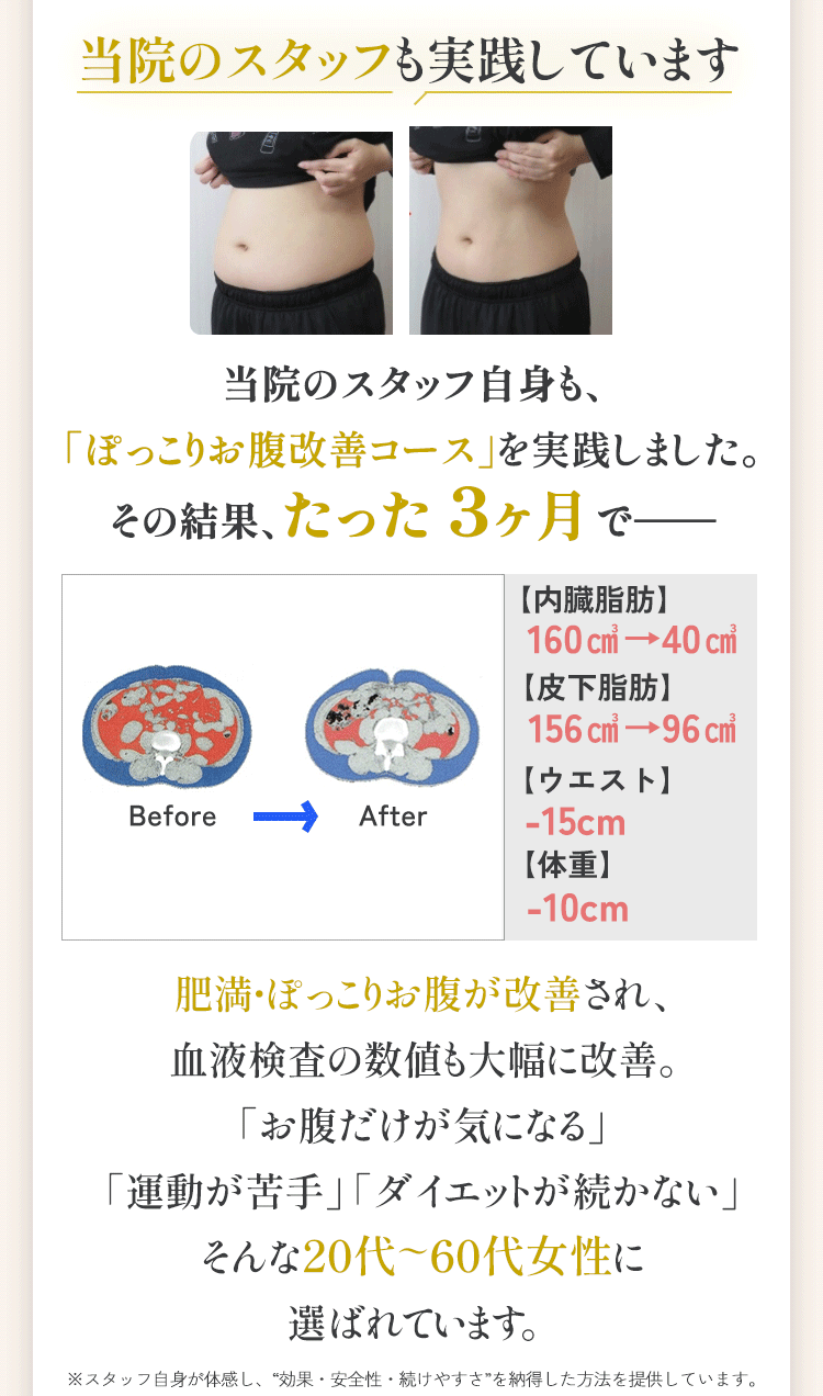 お腹だけぽっこり・浮き輪肉・O脚・体力低下